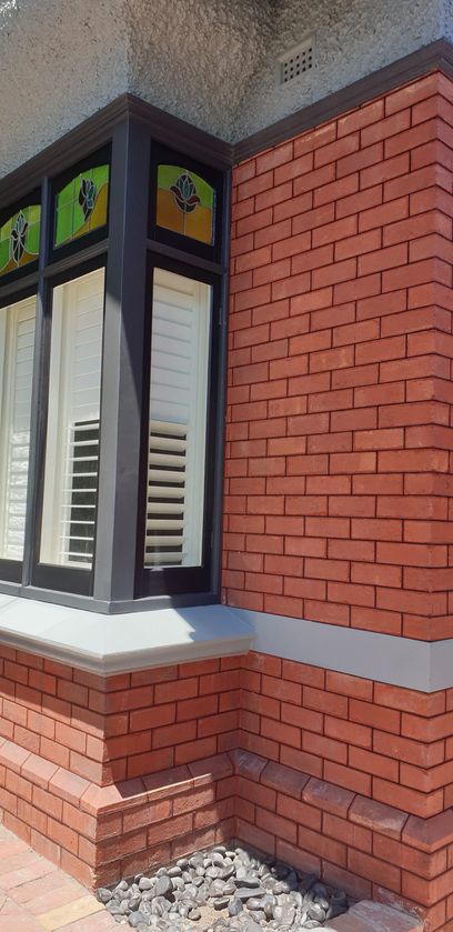 Finished window frame and brick lines