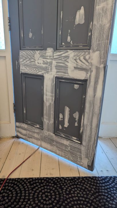 'Work in progress photo' of the entrance door paint job